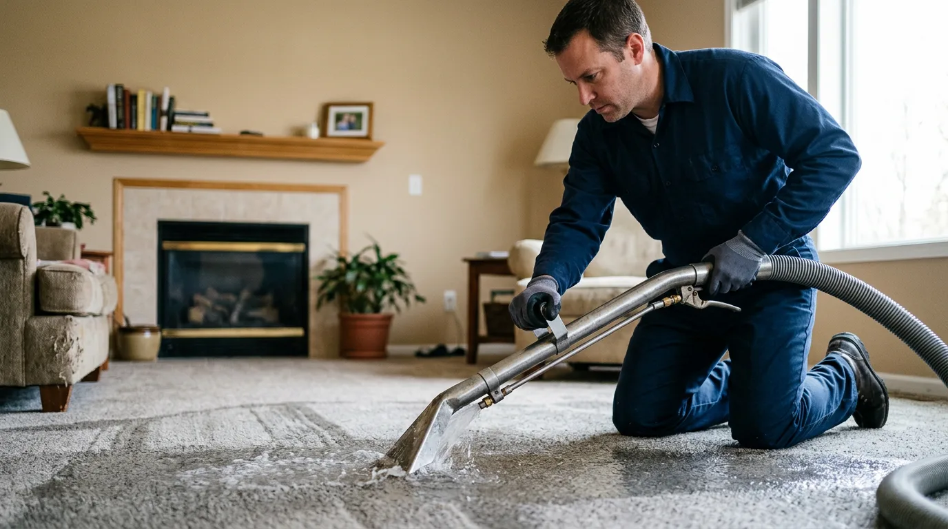 Water damage restoration technician working near Hopkins, MO